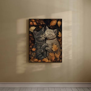 Chats mignons William Morris étreignant art imprimable textile décoration murale vintage numérique téléchargement haute qualité impression haute résolution affiche vintage