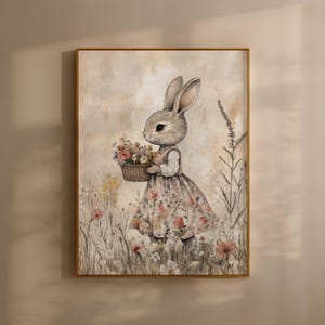 Vintage Easter Bunny Printable | Cute Cottagecore Rabbit Wall Art | Whimsical Spring Nursery & Farmhouse Decor | Instant Download