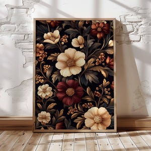 William Morris inspirierte Herbst Blumen Kunstdruck: Beige & Braun (Digitaler Download)