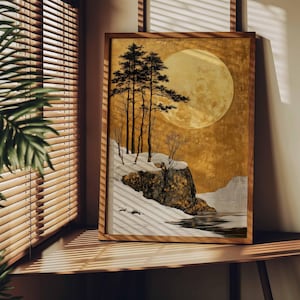 Gustav Klimt Winter Landschaft Kunst Gold & Weiß Printable | Gustav Klimt-inspirierter Zauberwald Gemälde Vintage Wandkunst Winter Tapete