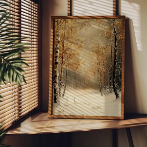 Gustav Klimt Winter Landschaft Kunst Gold & Weiß Printable | Gustav Klimt-inspirierter Zauberwald Gemälde Vintage Wandkunst Winter Tapete