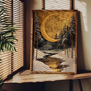 Gustav Klimt Winter Landschaft Kunst Gold & Weiß Printable | Gustav Klimt-inspirierter Zauberwald Gemälde Vintage Wandkunst Winter Tapete