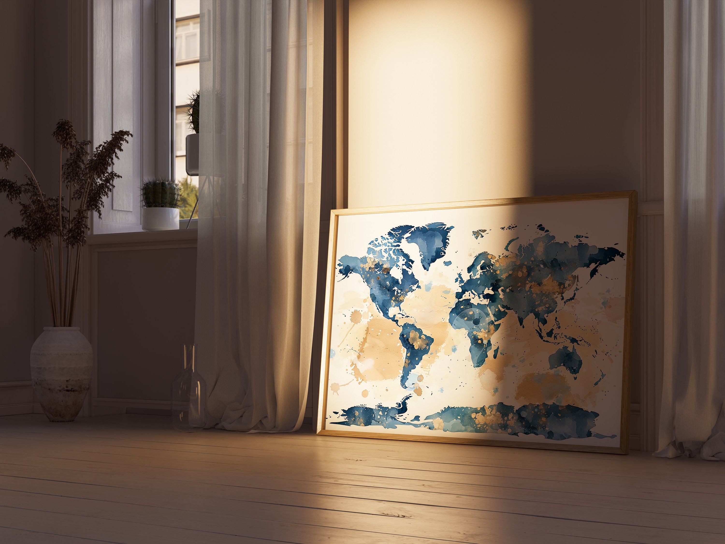 Watercolor World Map, Printable Wall Art, High Quality JPG, Digital ...