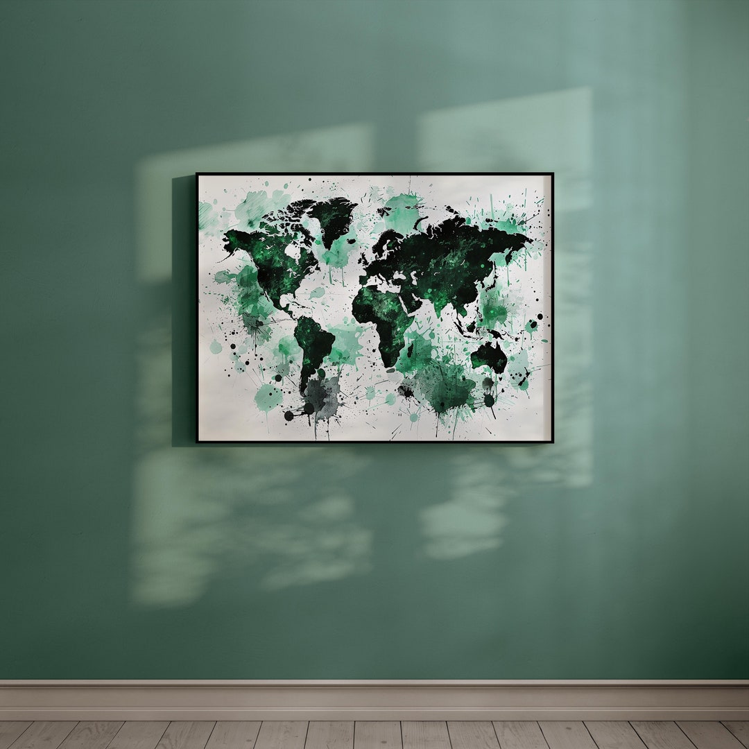 Vibrant Watercolor World Map, Printable Wall Art, Digital Download ...