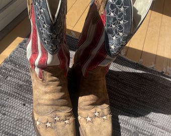 Vintage STARS & STRIPES Westernstiefel aus Leder. Hergestellt in Mexiko. Herrengröße 54 Damen 9.