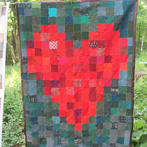 Upcycled, Recycled, Cashmere and Wool Pixelated Heart Blanket