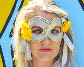 Silver Spring - Handmade Masquerade Mask in Silver Grey and Sunshine Yellow - Summer Masquerade