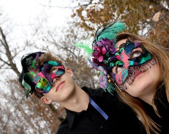 Madeline and Alistair - Wonderland Inspired Masquerade Masks- Alternative Wedding Couples Masks: His and Hers, Hers and Hers, or His and His