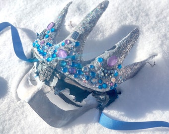 Snedronningen - Handmade Snow Queen Inspired Masquerade Ball Mask in Iridescent Blue, Purple, and Silver