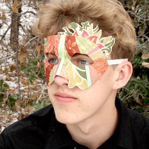 Laurence - Men's Masquerade Mask in Orange and Green, Unique Handmade Accessory