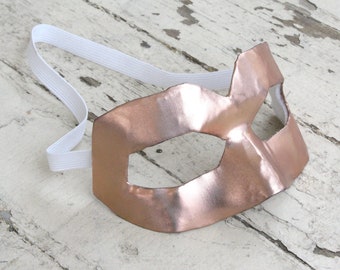 Superhero Mask in Metallic Copper Latex - Papier-Mache Masquerade Mask - Small Mens Mask