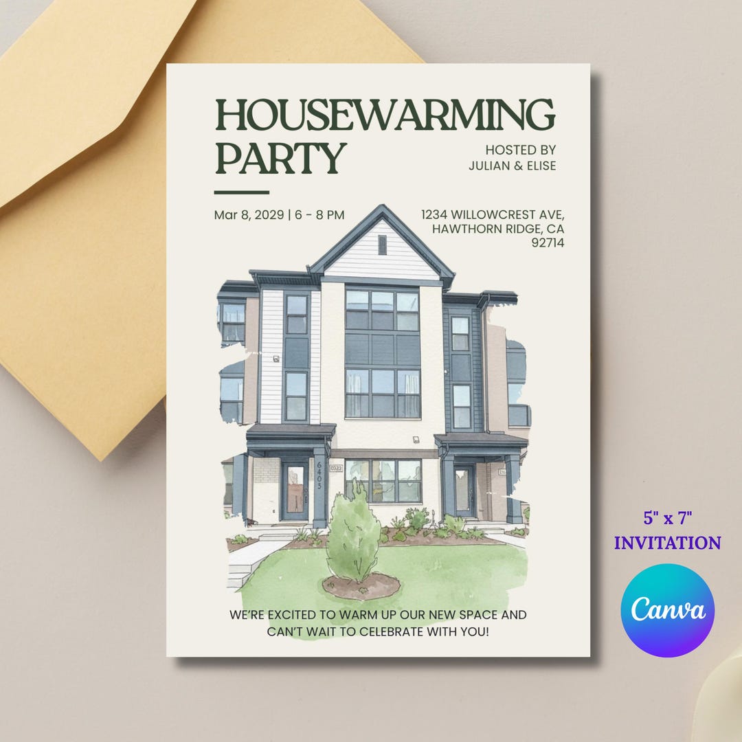 New Home Housewarming Party Invitation | Canva Editable Template | 5x7 ...