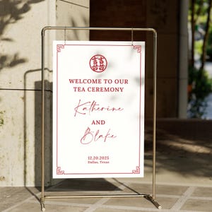 Chinese Wedding Sign, Tea Ceremony Welcome Sign, Asian Wedding Sign DIY Printable Template, Double Happiness, Oriental, Editable