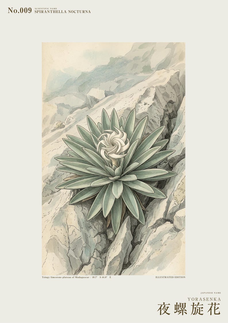 Night Spiral Botanical Print – Spiranthella Nocturna, Dark Academia Wall Art (Digital Download) image 2