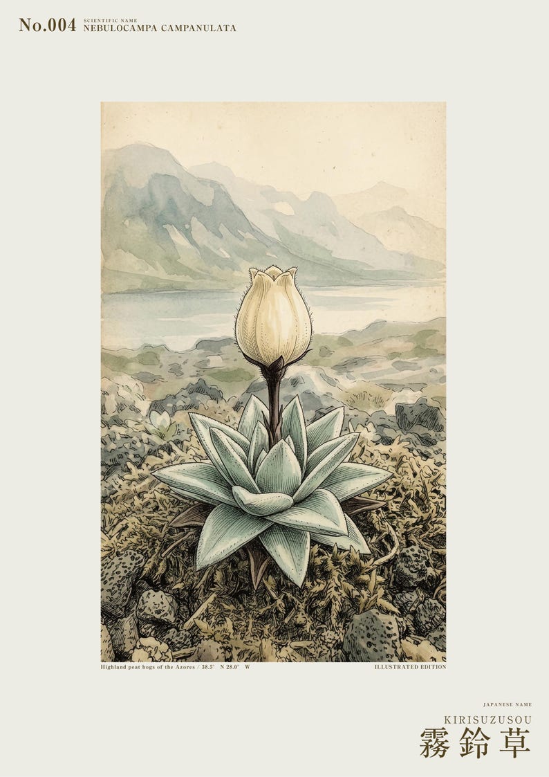 Mist Bell Herbarium Plate – Nebulocampa campanulata, Dark Academia Wall Art (Digital Download) image 2