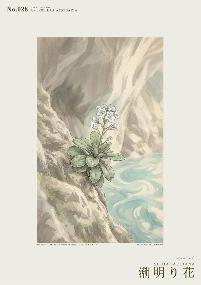 Tideglow Flower Botanical Print – Japanese Sea-cave Bloom, Dark Academia Wall Art (Digital Download) image 2
