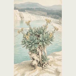 Petrifying Bloom Botanical Art – Fictional Lapidanthus Pamukkalensis Print (Digital Download) image 2