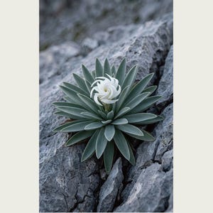 Botanische fotoprint van een nachtelijke spiraal — Uitgestorven nachtbloeiende succulent uit het Tsingy-stenenwoud, Spiranthella nocturna afbeelding 2