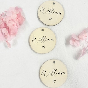 Personalisiertes Namensschild aus Holz, Holzkreis-Namensschild, Gastgeschenke für Gäste, Serviettensets, Hochzeitsetiketten, Babypartygeschenkanhänger, Hochzeitstags