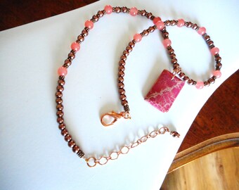 Country Sunset ... dyed magnesite, pink grapefruit chalcedony, chocolate glass pearls ... #755