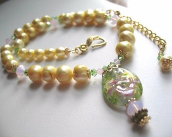 jonquil fwp, rosewater opal crystal, dichroic lampwork ... Sunny Bright ... necklace .. #279