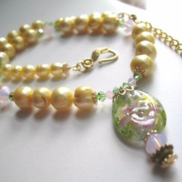 jonquil fwp, rosewater opal crystal, dichroic lampwork ... Sunny Bright ... necklace .. #279