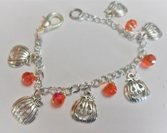 Happy Jack ... charm bracelet, jack o lantern charms, faceted crystal ... #1005