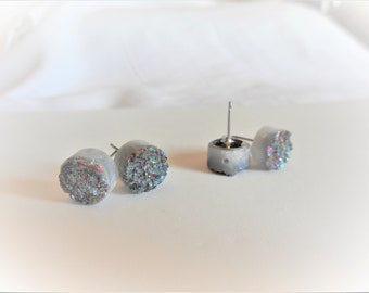 Rainbows Are Lovely ... rainbow earrings, Druzy Quartz, titanium finish, rainbow sparkly ... #924