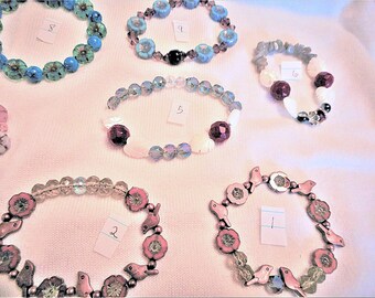 Stretchy Flowers ... bracelet, Czech glass flower, fun bracelets stocking stuffers ... #857