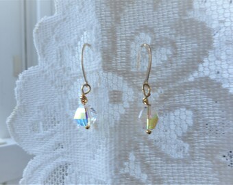 Lake Lucerne ... gold filled ear wires, Swarovsky faceted crystal, rainbow finish ... #834