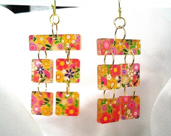 Drop Earrings ... Oriental style, hypoallergenic, floral, geometric, acrylic  ,,, #1126