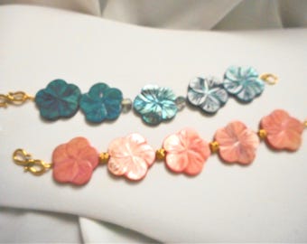 Tahitian and Rose Island Floral ... MOP bracelet, Tahitian flowers, Rose Pink ... #1066A, #1066B