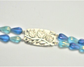 Triple Hoot ... sp owl bracelet, double strand, blue ... #1059