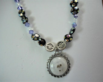 Full Moon  ...  pendant necklace, natural quartz, black, silver  ...  #1025