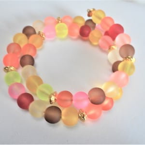 Welcome To The Orchard ... bracelet, memory wire, frosted neon glass, gp beads ... #933