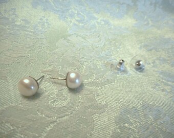 Classic Pearl Studs ... 9mm sterling silver ... #441