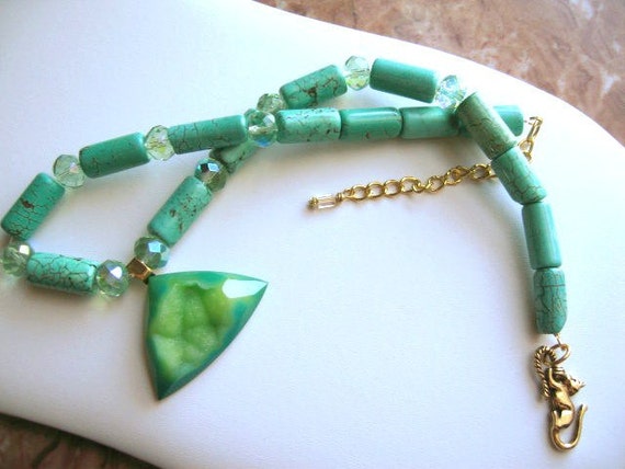 Lime Frost ... green druzy, turquoise magnasite, Czech fired faceted rondelles .. #304