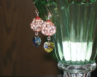 All Over Romance ... pink fwp, crystal AB heart, dangle, dainty and delightful .. #192