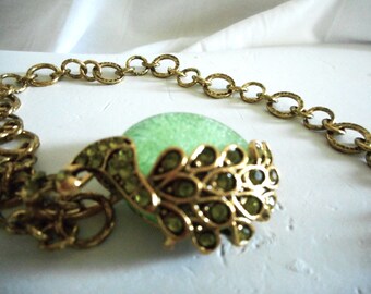 Jungle Peacock ... green peacock, pendant necklace, sparkling crystals, long necklace ... #1073