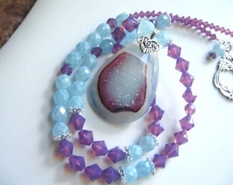 Quiet Elegance ... window druzy pendant, swarovsky crystal, czech glass .. #124