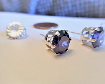 Sapphire Blue ,,, stud earrings, blue Spinel CZs, sterling silver posts ... #812