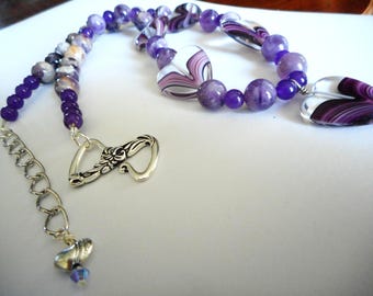 My Purple Hearts ... striped purple glass, amethyst, aventurine, Swarovsky tanzanite crystal ... #754