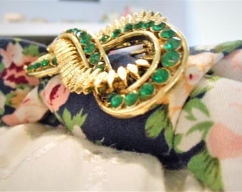 NEW Bling in Navy Floral ... new tie, pink flowers, bright navy, vintage brooch, emerald green ... #1010