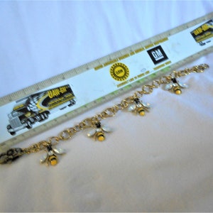 BEEeeeee HAPPY ... charm bracelet, bee charms, antiqued gold ... 999 image 3