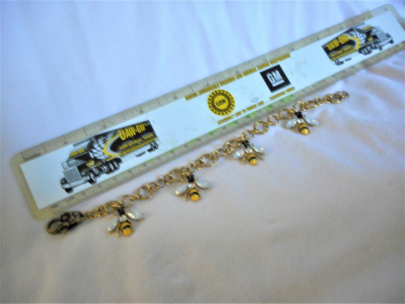 BEEeeeee HAPPY ... charm bracelet, bee charms, antiqued gold ... 999 image 3