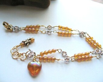 Itsy Bitsy ... finely wire wrapped "honey rainbow" glass for the November Babies .. #181