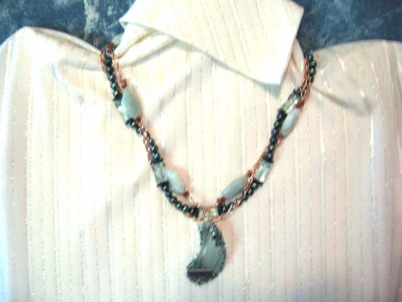 Surfs Up .. #100 copper .. Triple strand natural amazonite seaglass pendant fwp