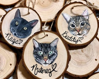 Hand Painted Pet Portrait Wood Slice Ornament