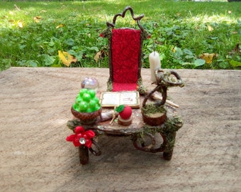 fairy Halloween table and chair set with spell book , wand, candle, bubbling cauldron and crystal ball