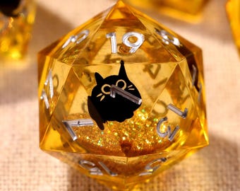 Golden Shimmer Liquid Core Dice, Black Cat Magic Gift, Critical Role Birthday Christmas